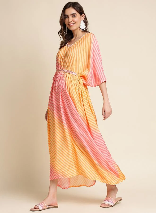 دي دبليو فستان طويل قفطان مخطط